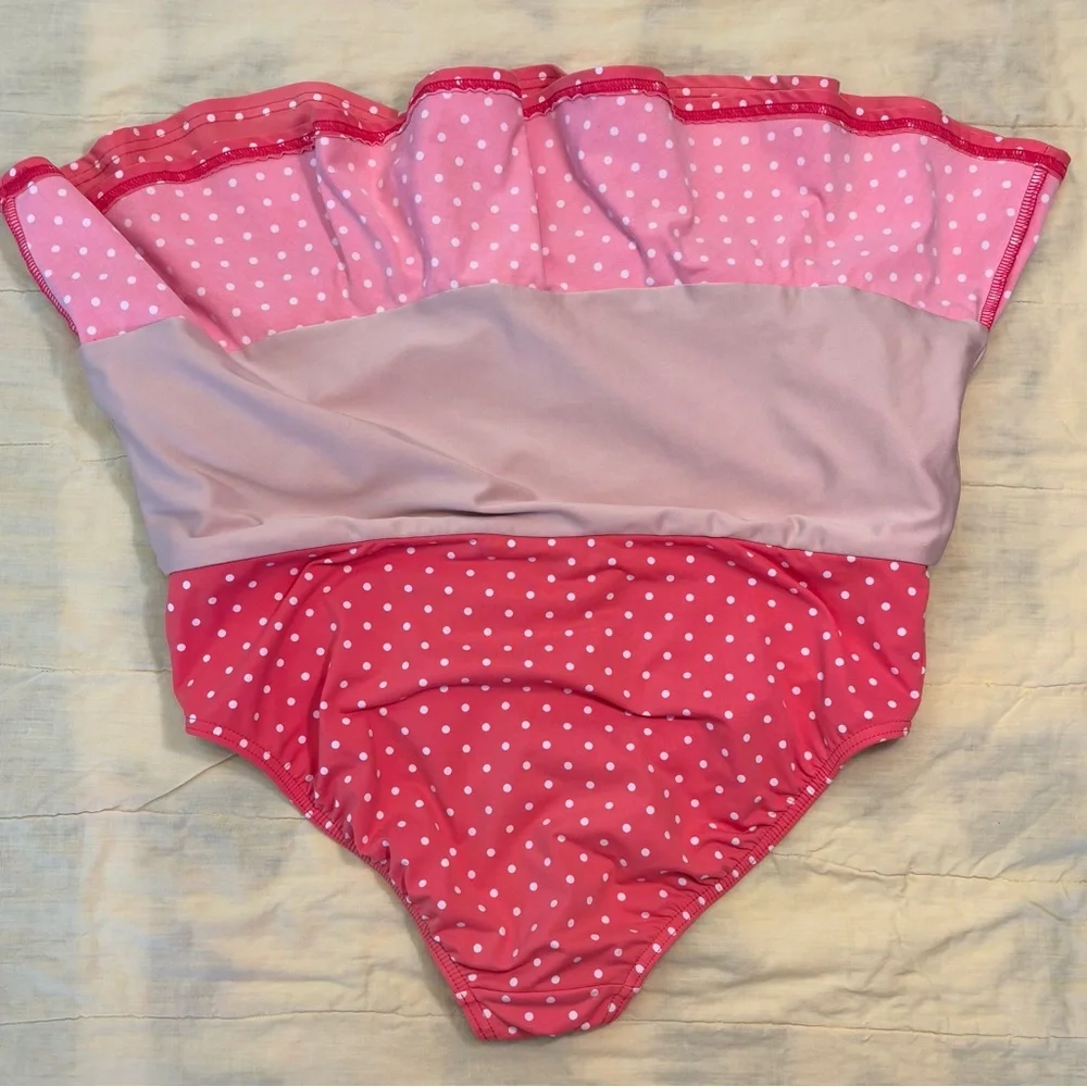 EUC Lands' End Peach Polka Dot Ruffle Swim Skirt, Women Sz 10, Built-in Panty - Picture 6 of 15